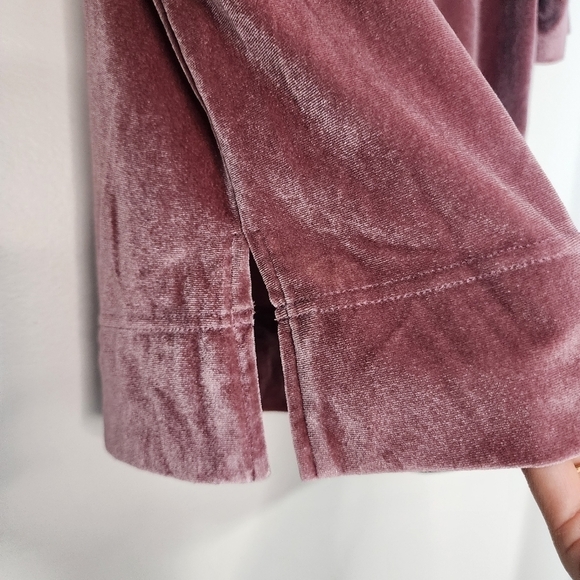 By Anthropologie Pink Rose Krista Velvet short sleeve mockneck top holiday girly - Picture 9 of 12